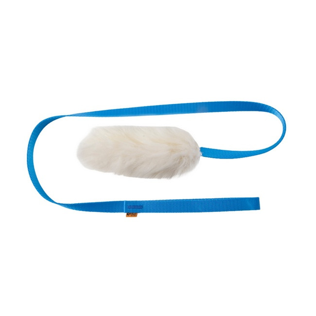 Dingo Zabawka dla psa - Szarpak Naturalne futro owcze z długą rączką niebieski