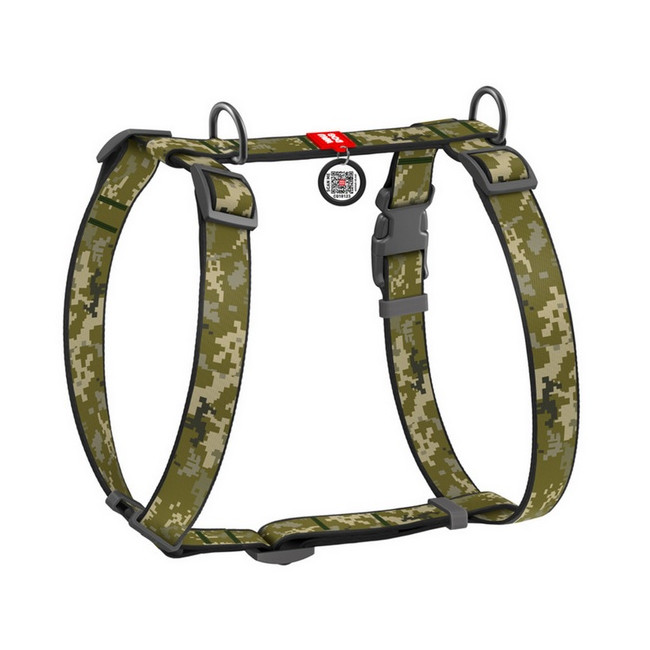 Collar WauDog Nylon Szelki nylonowe anatomiczne w kształcie litery H, z QR-paszportem, plastikowy fastex, wzór MILITARY, rozmiar