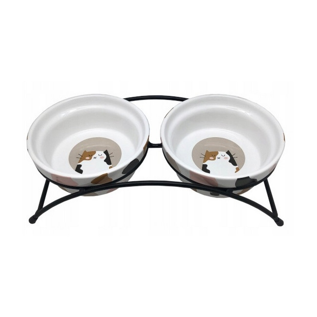 Yarro/Moderna Miska ceramiczna podwójna dla kota na stojaku metalowym [Y2763]