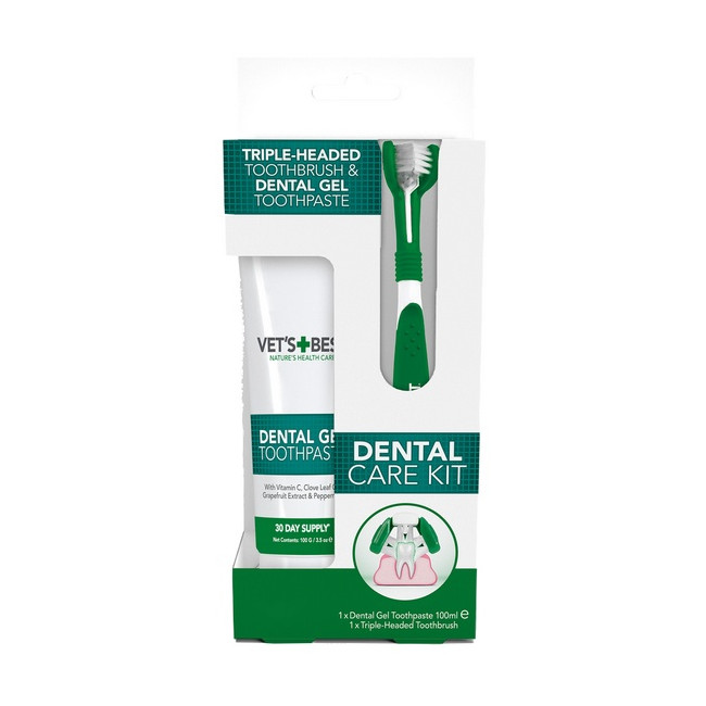 Vet's Best Dental żel + szczoteczka zestaw Adult