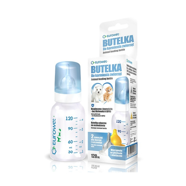 Eurowet Butelka ze smoczkiem do karmienia zwierząt 120ml