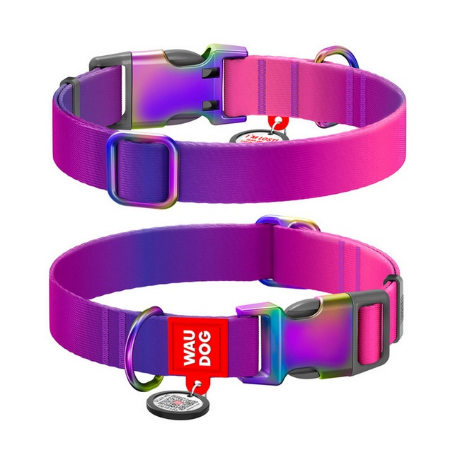 Collar WauDog Recycled Obroża nylonowa z QR-paszportem, gradient M 20mm/28-40cm fioletowy