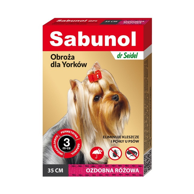 Sabunol GPI Obroża przeciw pchłom dla yorka ozdobna różowa 35cm