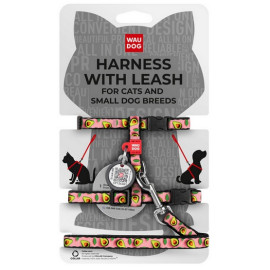 Collar WauDog Nylon Szelki ze smyczą nylonowe anatomiczne w kształcie litery H, z QR-paszportem, plastikowy fastex, wzór AWOKADO