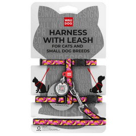 Collar WauDog Nylon Szelki ze smyczą nylonowe anatomiczne w kształcie litery H, z QR-paszportem, plastikowy fastex, wzór BANANY 