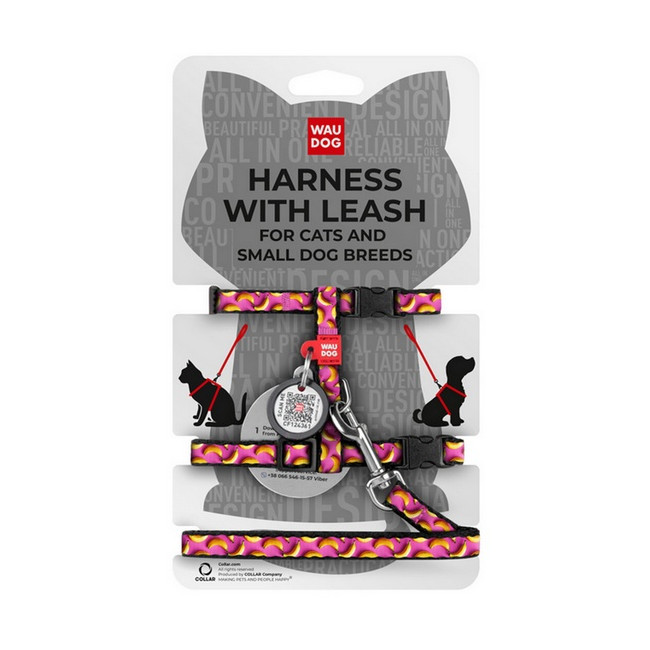 Collar WauDog Nylon Szelki ze smyczą nylonowe anatomiczne w kształcie litery H, z QR-paszportem, plastikowy fastex, wzór BANANY 