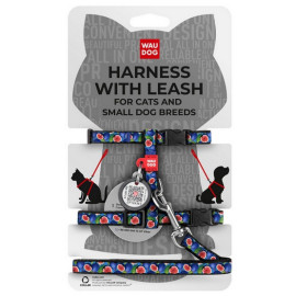 Collar WauDog Nylon Szelki ze smyczą nylonowe anatomiczne w kształcie litery H, z QR-paszportem, plastikowy fastex, wzór FIGA, r