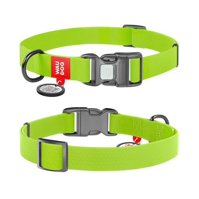 Collar Waterproof Obroża wodoodporna z QR-paszportem, plastikowy fastex, L 25mm/33-49cm jasnozielona