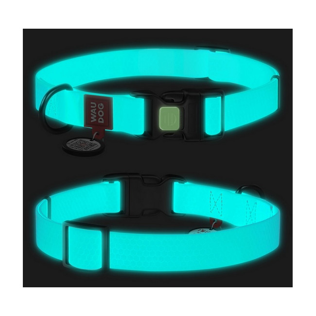 Collar WauDog Waterproof Obroża wodoodporna z QR-paszportem, akumulująca światło, plastikowy fastex, 15mm/25-35cm