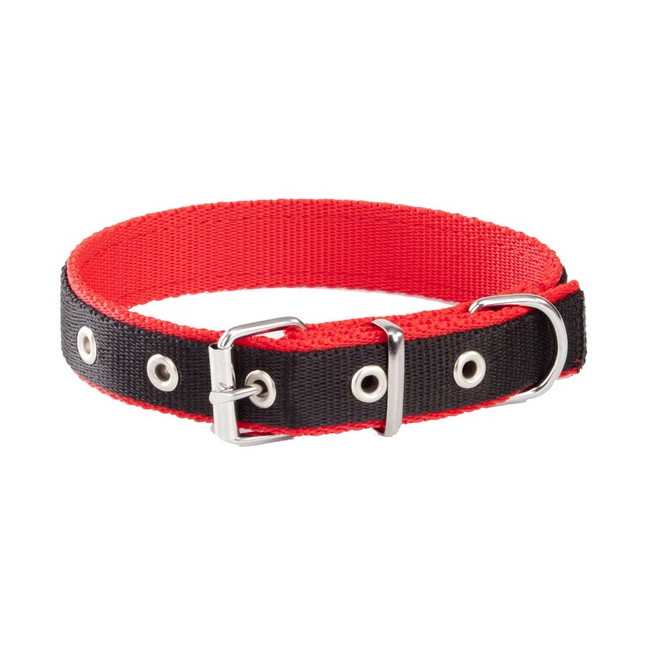 Dingo Obroża taśma polipropylenowa podwójnie zszywana 2,5cm/60cm czarno-czerwona