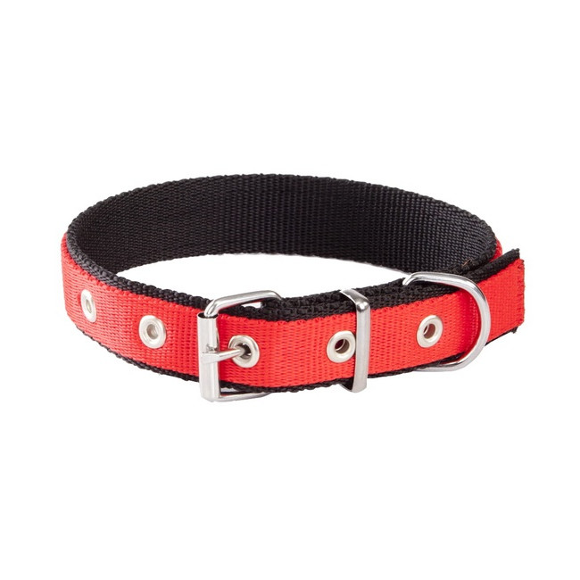 Dingo Obroża taśma polipropylenowa podwójnie zszywana 2,5cm/50cm czerwono-czarna