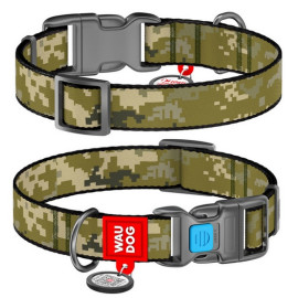 Collar WauDog Nylon Obroża nylonowa z QR-paszportem, plastikowy fastex, wzór MILITARY, L 25mm/33-49cm