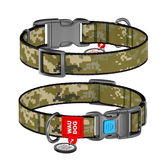 Collar WauDog Nylon Obroża nylonowa z QR-paszportem, plastikowy fastex, wzór MILITARY, L 25mm/33-49cm