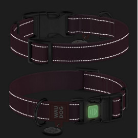 Collar WauDog Nylon Mono Obroża nylonowa odblaskowa z QR-paszportem, plastikowy fastex, M 20mm/28-40cm jasnozielona