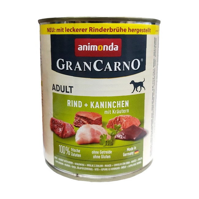 Animonda GranCarno Original Adult Rind Kaninchen Krautern Wołowina + Królik z Ziołami puszka 800g