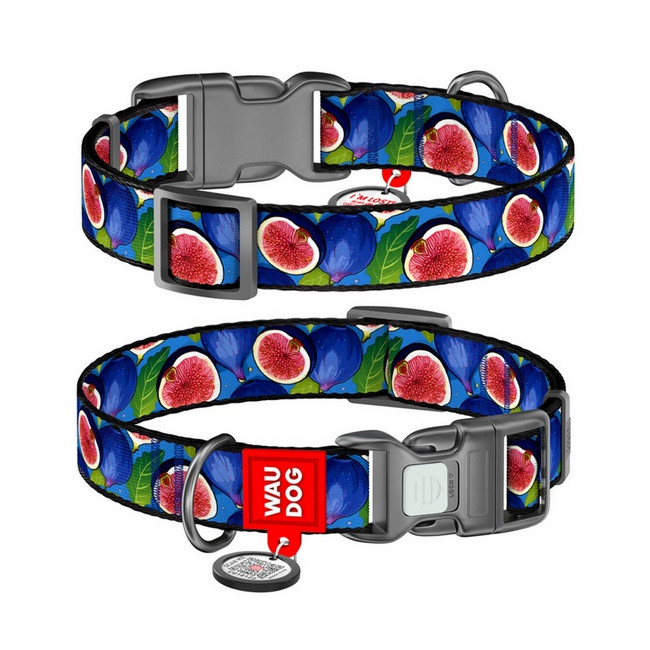 Collar WauDog Nylon Obroża nylonowa z QR-paszportem, plastikowy fastex, wzór FIGA, M 20mm/28-40cm
