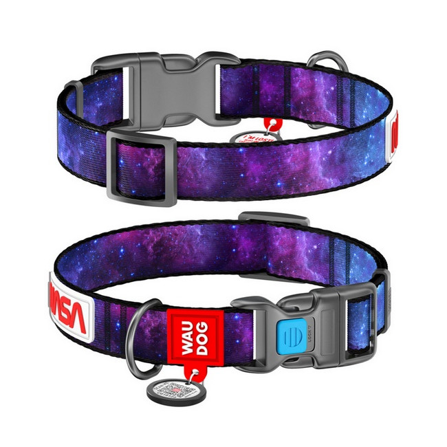Collar WauDog Nylon Obroża nylonowa z QR-paszportem, plastikowy fastex, wzór NASA21, 20mm/28-40cm