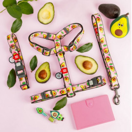 Collar WauDog Nylon Obroża nylonowa z QR-paszportem, plastikowy fastex, wzór AWOKADO NA RÓŻU, M 20mm/28-40cm