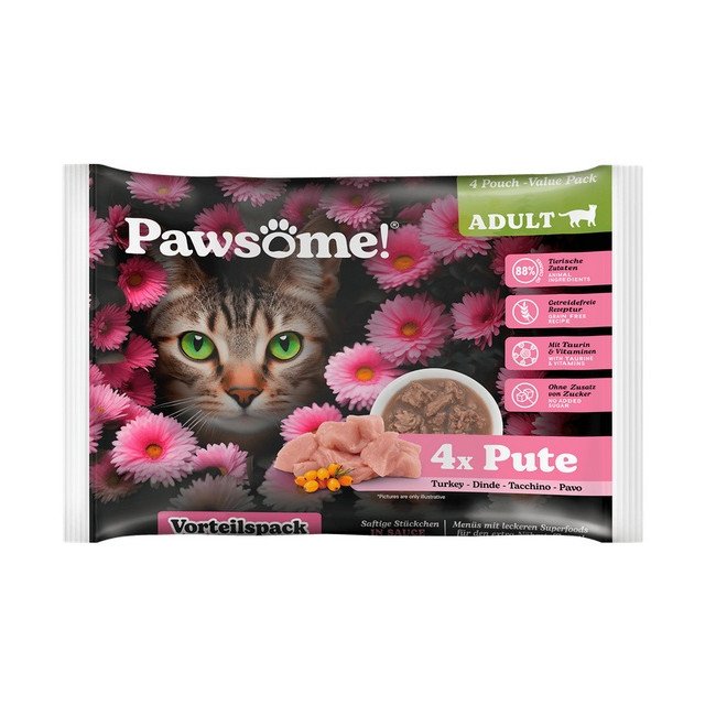 Pawsome Adult Pute - indyk saszetki 4x85g
