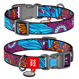 Collar WauDog Nylon Obroża nylonowa z QR-paszportem, plastikowy fastex, wzór LATO, 15mm/25-35cm