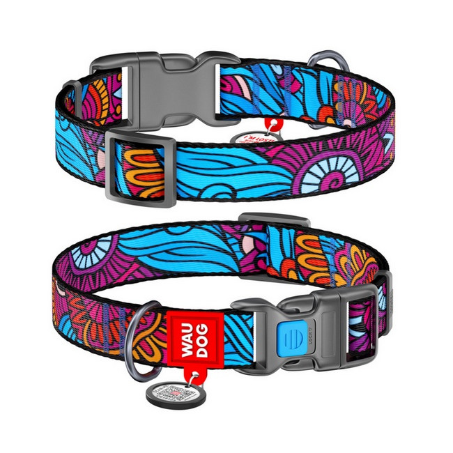 Collar WauDog Nylon Obroża nylonowa z QR-paszportem, plastikowy fastex, wzór LATO, 15mm/25-35cm
