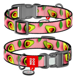 Collar WauDog Nylon Obroża nylonowa z QR-paszportem, plastikowy fastex, wzór AWOKADO NA RÓŻU, S 15mm/25-35cm