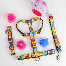 Collar WauDog Nylon Obroża nylonowa z QR-paszportem, plastikowy fastex, wzór FUTRZANE POTWORY, S 15mm/25-35cm