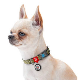 Collar WauDog Nylon Obroża nylonowa z QR-paszportem, plastikowy fastex, wzór MILITARY, S 15mm/25-35cm