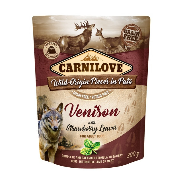 Carnilove Dog Venison & Strawberry Leaves - dziczyzna i liście truskawki saszetka 300g