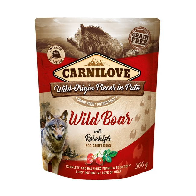 Carnilove Dog Wildboar & Rosehips - dzik i owoce dzikiej róży saszetka 300g