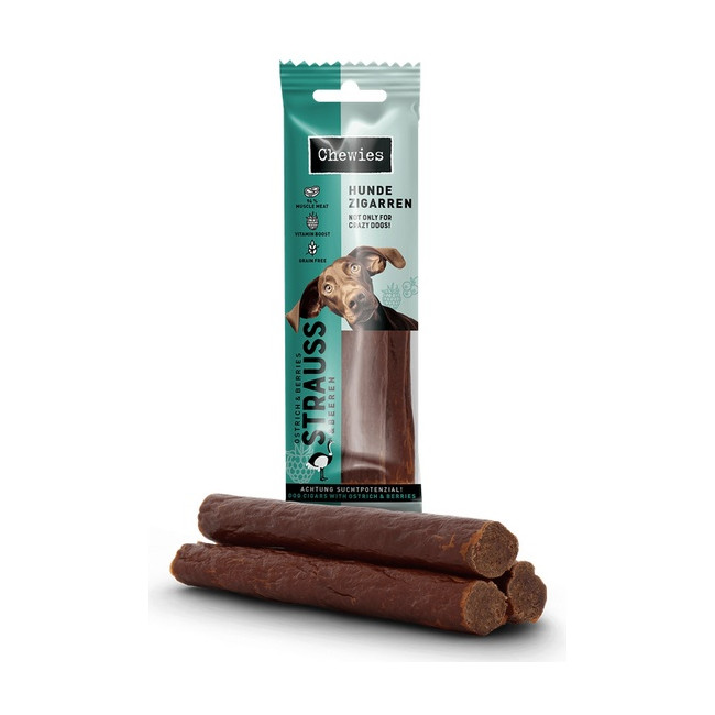 Chewies Hundezigarren Straub & Beeren - struś & owoce 75g