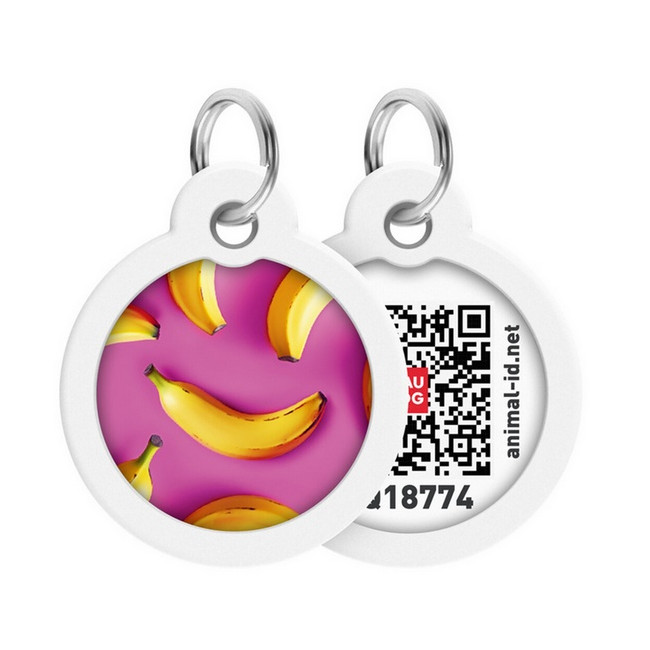 Collar WauDog Smart ID Zawieszka z QR-paszportem okrągła 3cm banany na różu