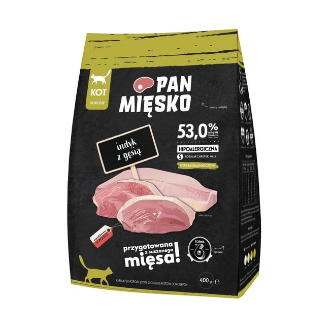 Pan Mięsko Karma sucha dla kota - indyk i gęś chrupki S 400g