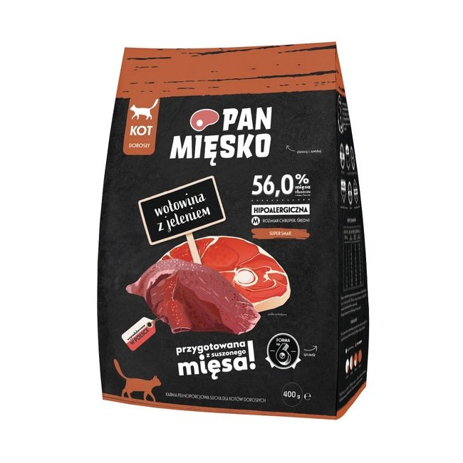 Pan Mięsko Karma sucha dla kota - wołowina i jeleń chrupki M 400g