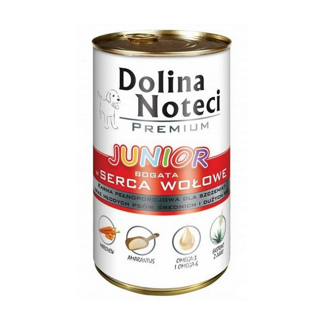 Dolina Noteci Premium Pies Junior Serca wołowe puszka 400g