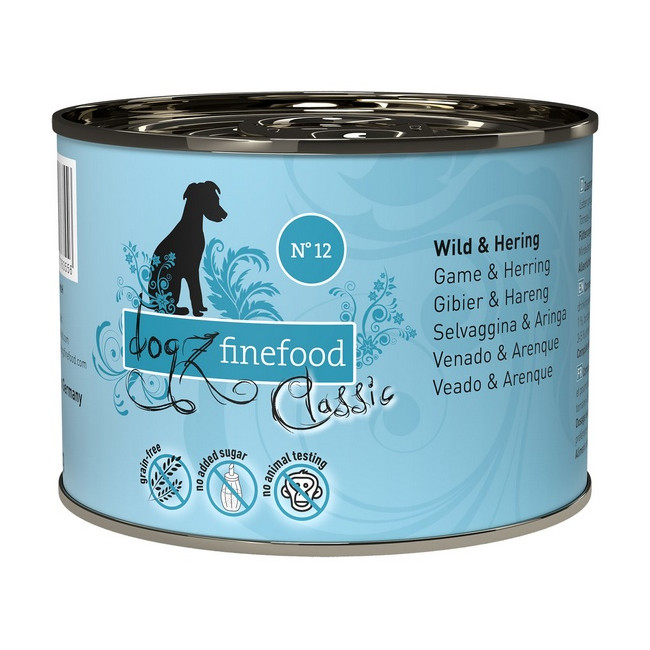 Dogz Finefood Classic N.12 Dziczyzna i śledź puszka 200g
