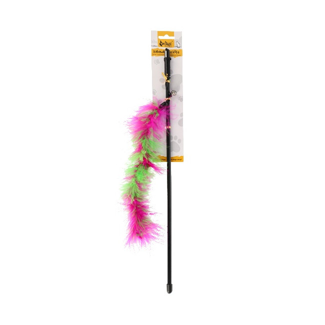Dingo Wędka dla kota - ogonek z piór różowo-zielony