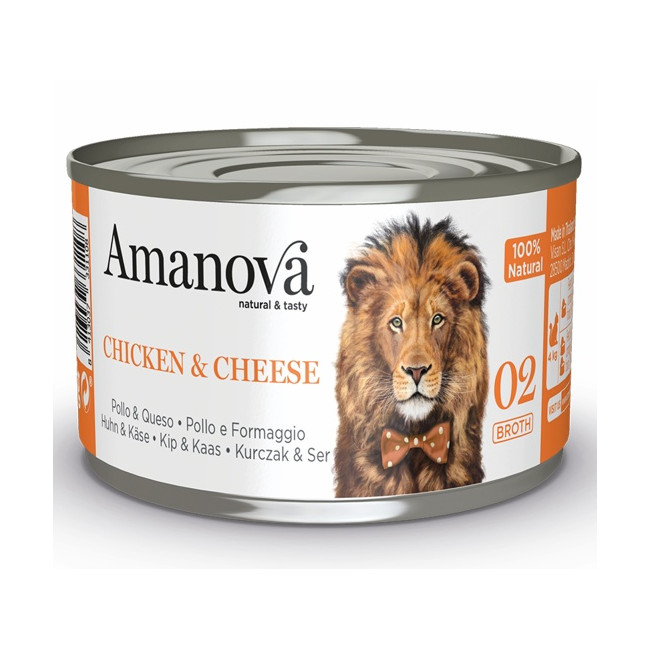 Amanova Cat Chicken & Cheese - kurczak i ser w bulionie puszka 70g [02]
