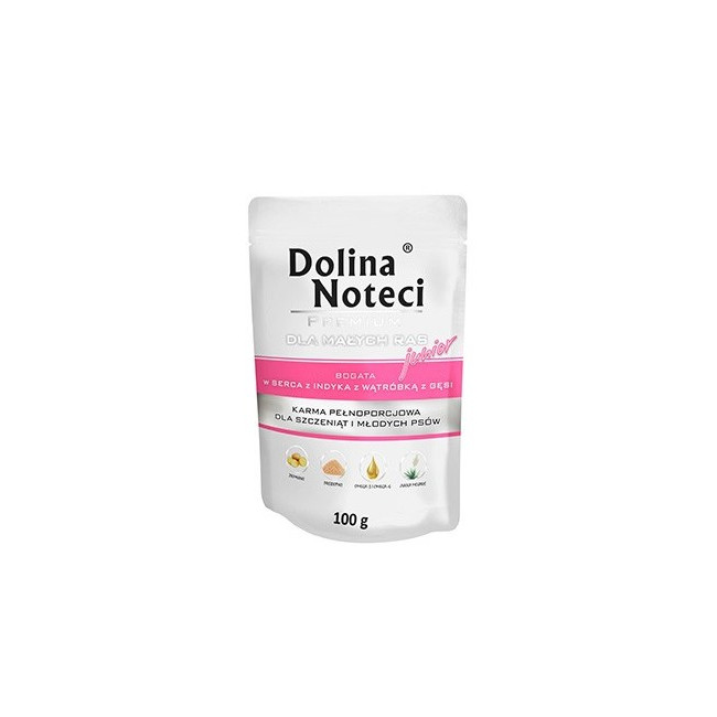 Dolina Noteci Premium Pies Junior Serca indyka i wątróbka z gęsi saszetka 100g