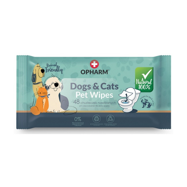 Opharm Dogs & Cats Pet Wipes - chusteczki nawilżane dla psa i kota 48szt