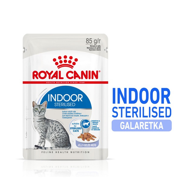 Royal Canin Indoor Sterilised Jelly karma mokra dla kotów dorosłych sterylizowanych, przebywających w domu saszetka 85g