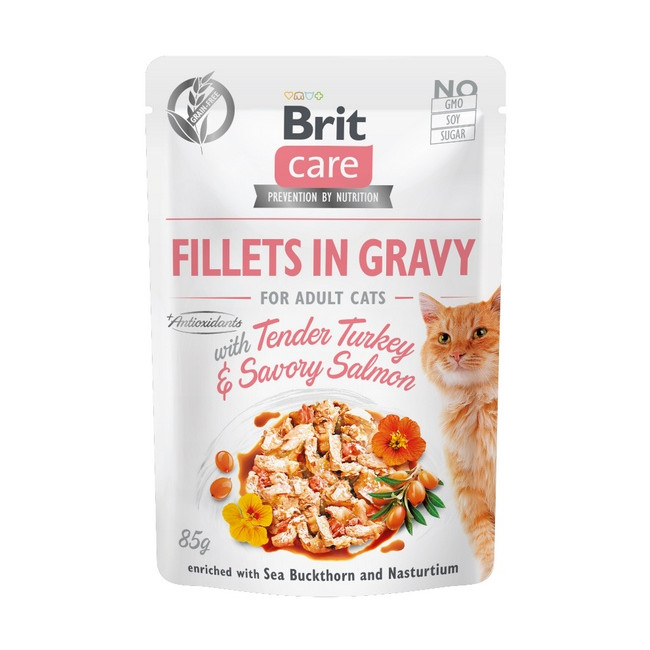 Brit Care Cat Fillets In Gravy Tender Turkey & Savory Salmon saszetka 85g
