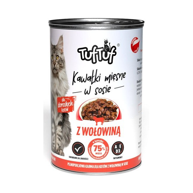 TUF TUF Kawałki mięsne z wołowiną dla kota puszka 415g