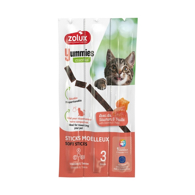 Zolux Yummies Miękki przysmak dla kota - Pałeczki Łosoś & Pstrąg 3x5g