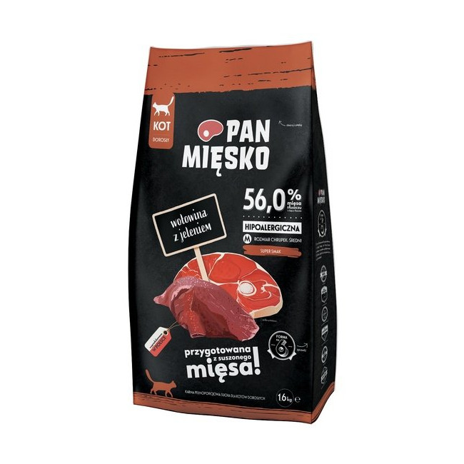Pan Mięsko Karma sucha dla kota - wołowina i jeleń chrupki M 1,6kg