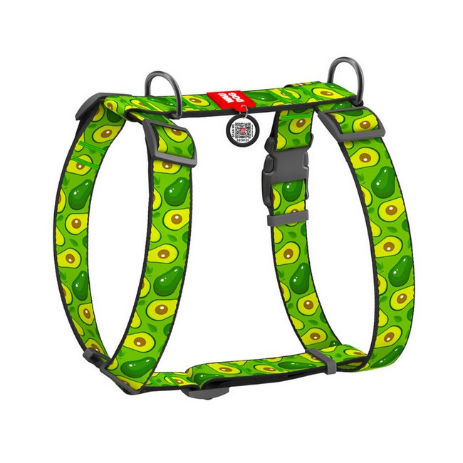 Collar WauDog Nylon Szelki nylonowe anatomiczne w kształcie litery H, z QR-paszportem, plastikowy fastex, wzór AWOKADO, rozmiar 