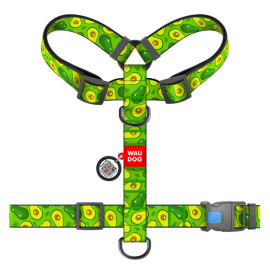 Collar WauDog Nylon Szelki nylonowe anatomiczne w kształcie litery H, z QR-paszportem, plastikowy fastex, wzór AWOKADO, rozmiar 