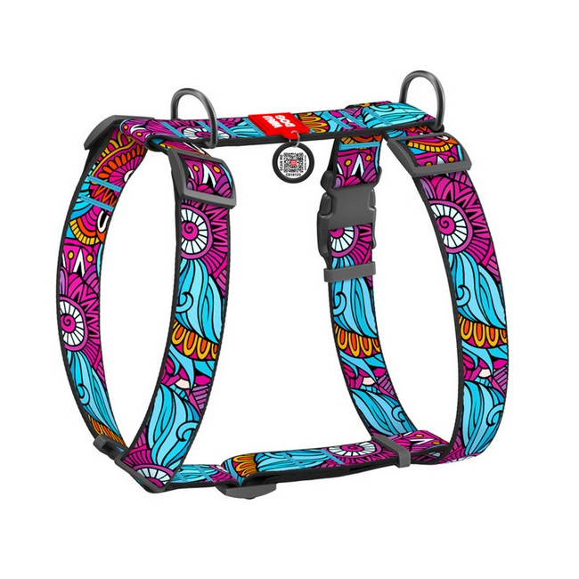 Collar WauDog Nylon Szelki nylonowe anatomiczne w kształcie litery H, z QR-paszportem, plastikowy fastex, wzór LATO, rozmiar XL 