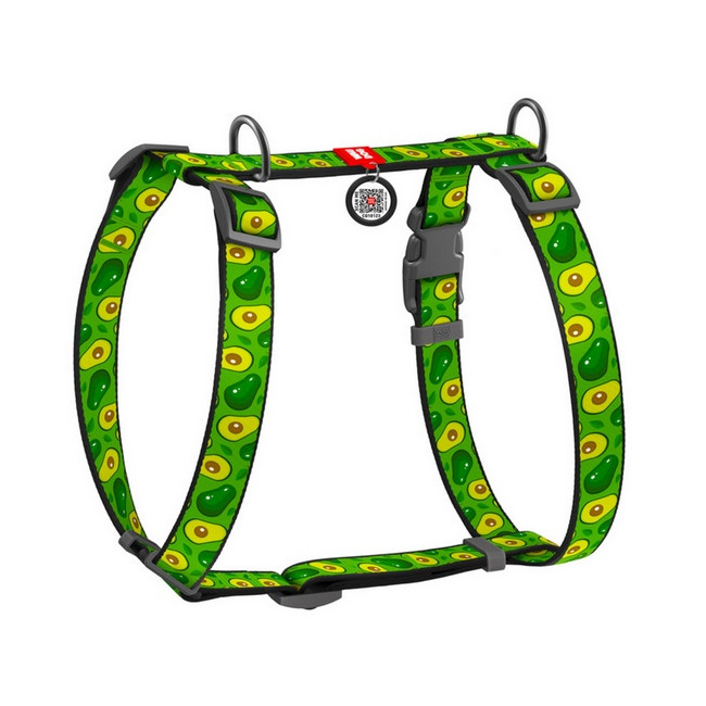 Collar WauDog Nylon Szelki nylonowe anatomiczne w kształcie litery H, z QR-paszportem, plastikowy fastex, wzór AWOKADO, rozmiar 