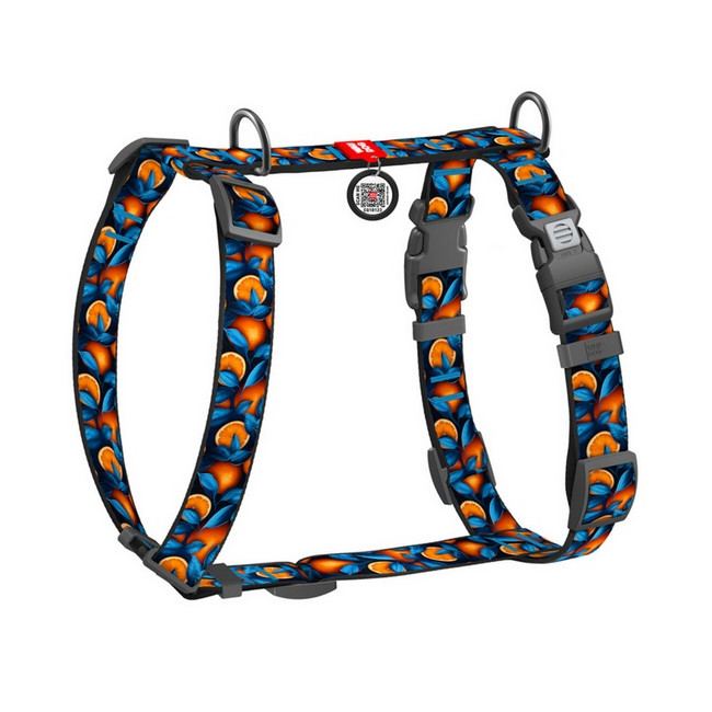 Collar WauDog Nylon Szelki nylonowe anatomiczne w kształcie litery H, z QR-paszportem, plastikowy fastex, wzór POMARAŃCZE, rozmi